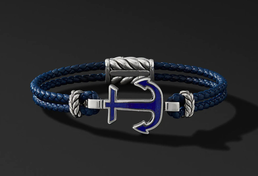 David Yurmans Maritime Anchor Station Blue Leather Bracelet 1
